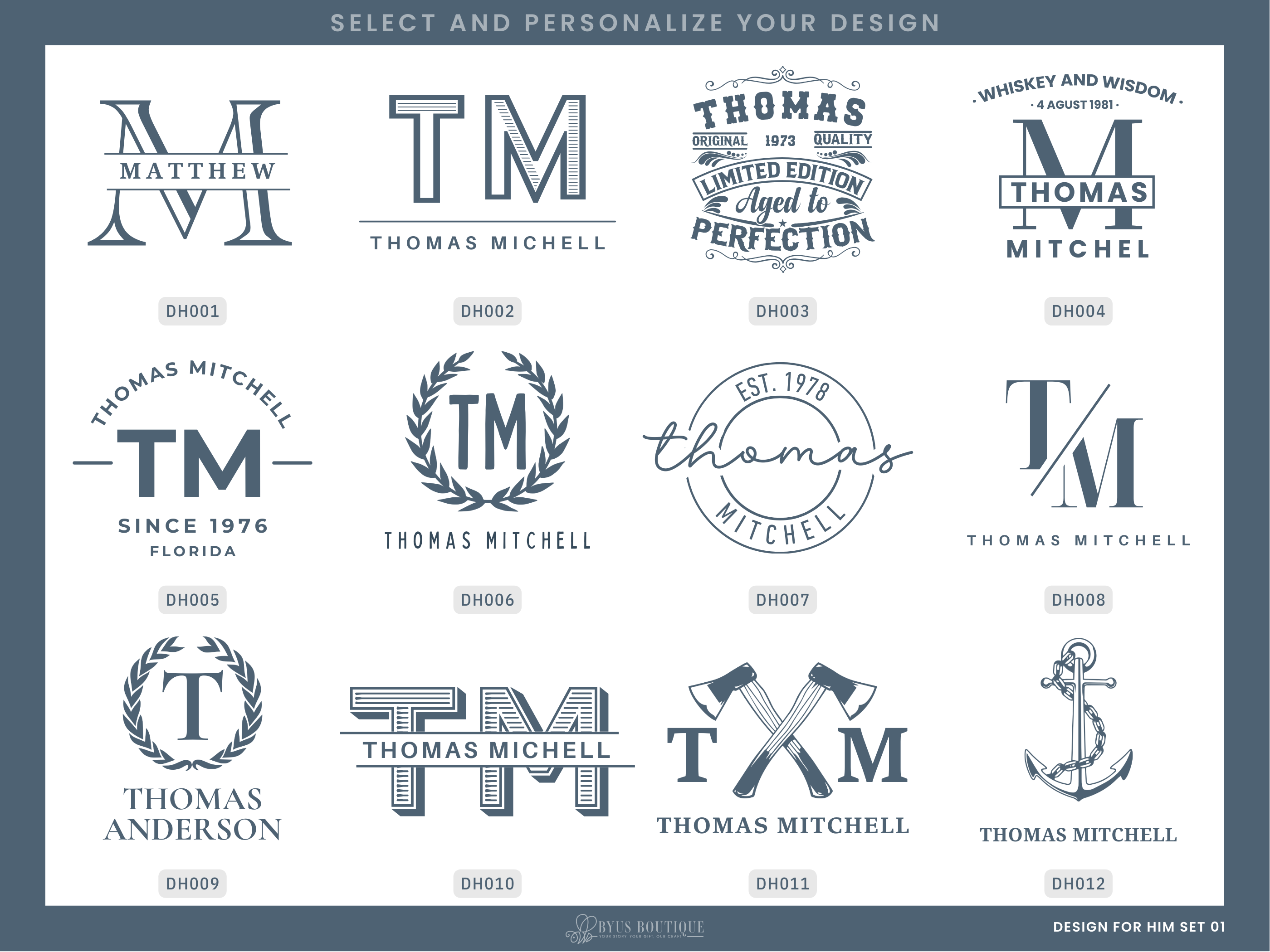 Custom Engraved Whiskey Glass 11 oz - Personalized Monogram for him