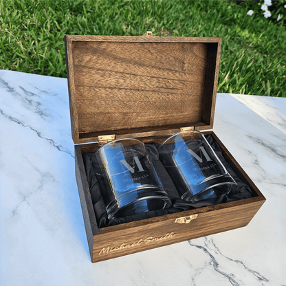 Personalized Whiskey Glasses with Wooden Gift Box Perfect for Father's Day Gift -DM064