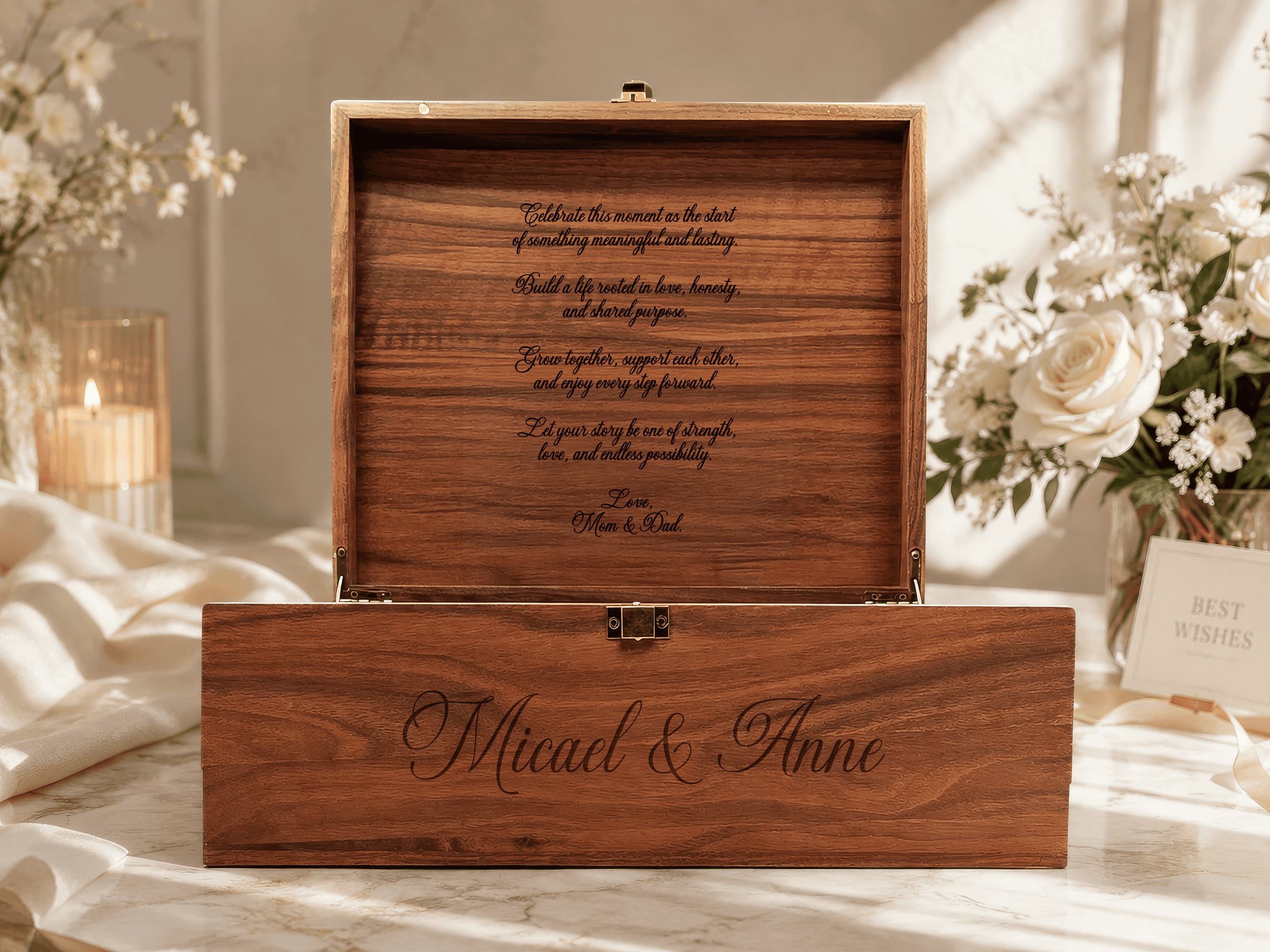 Custom Champagne Flute Gift Set – Black Walnut Solid Wooden Box with Crystal Glasses + Accessories