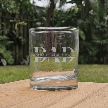Personalized Whiskey Glasses Engraved with Dad's Children Name Monogram - Father's Day Gift Idea - DM068