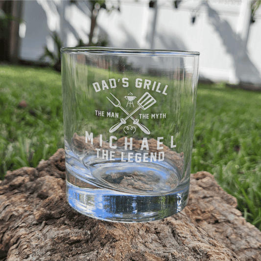 Personalized Whiskey Glasses Engraved with Dad's Grill Monogram - Father's Day Gift Idea - DM066