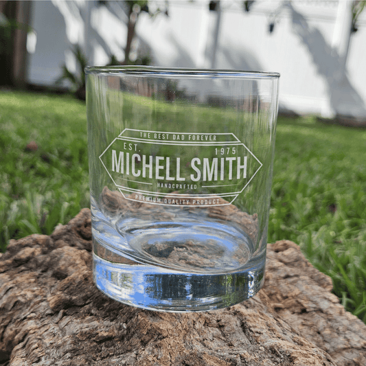 Personalized Whiskey Glasses - Dad's Name and Year Engraved for a Special Touch Gift for the Best Dad - DM076