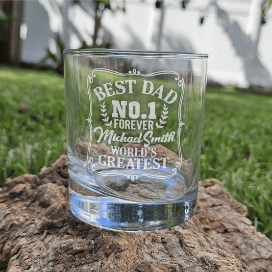 Monogram Whiskey Glass - Personalized Gift for Dad - The Best Dad No.1 Forever - Custom Etched Whiskey Glasses - DM079