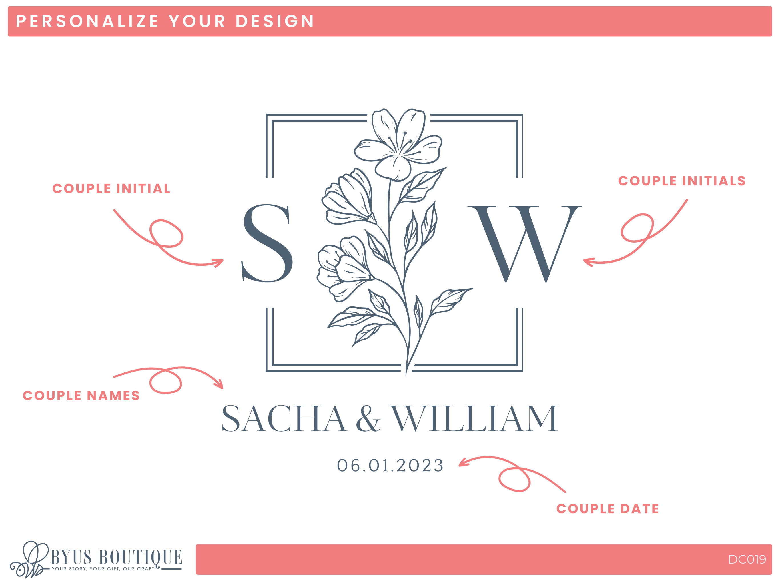 a white and pink logo with a flower on it