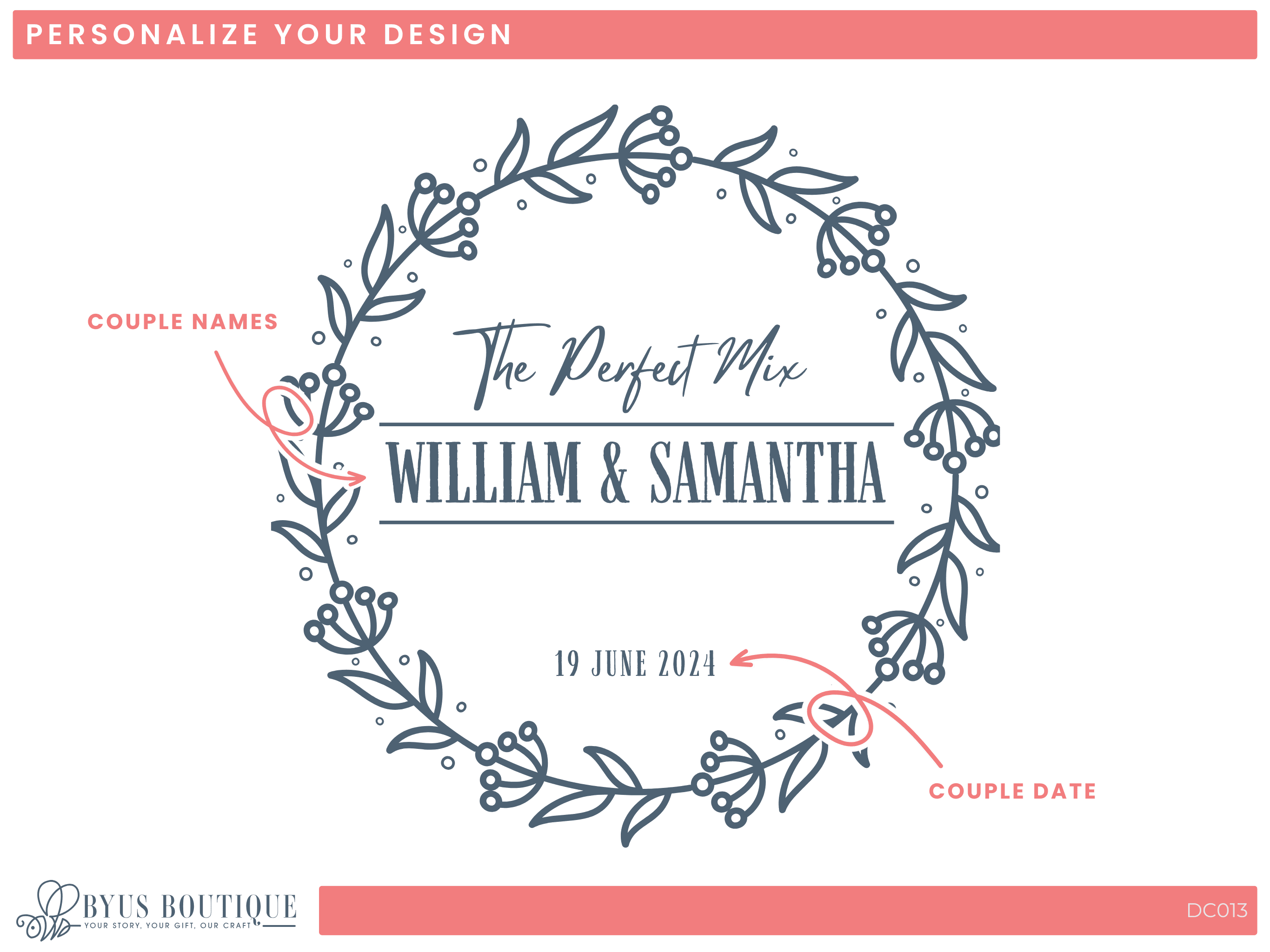 a wedding announcement with a floral wreath