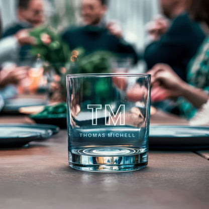 Customize your own Old Fashioned Whiskey Glass with a simple and elegant monogram - DM013