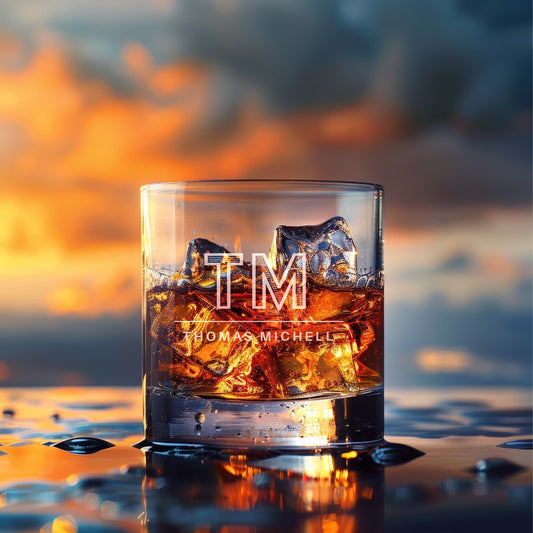 Customize your own Old Fashioned Whiskey Glass with a simple and elegant monogram - DM013