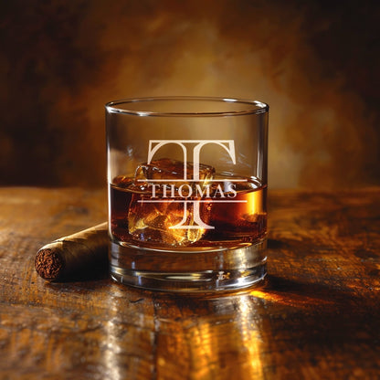 Custom Old Fashioned Whiskey Glass · Etched Monogram with your name - DM012