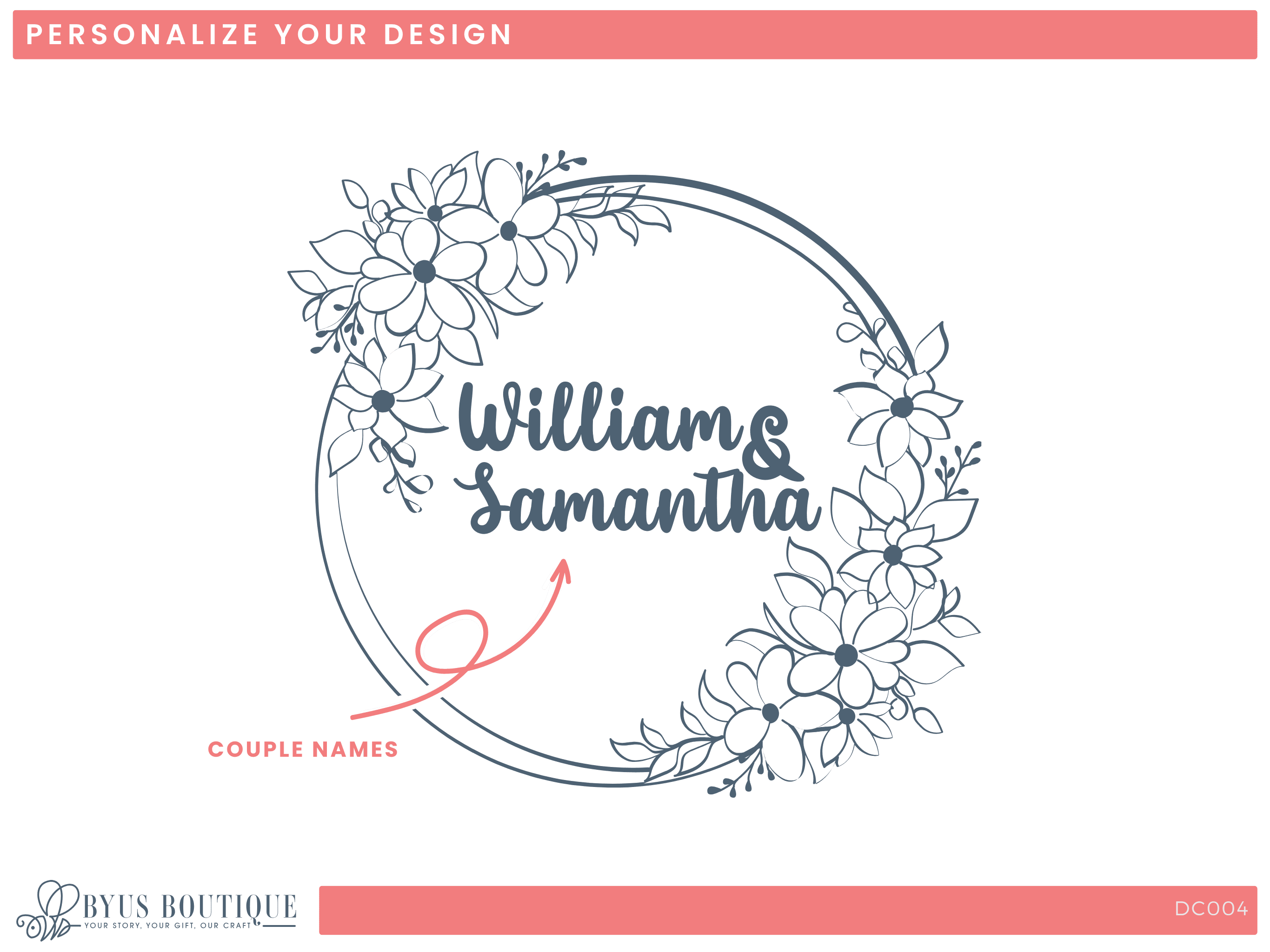 Custom Engraved Wine Glasses for Couples - Personalized Glassware with Floral Design (DC004)