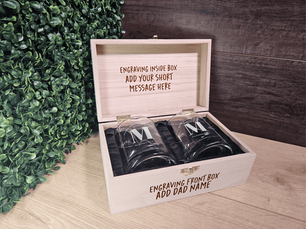 Custom Whiskey Glasses, wooden box - Perfect Gift for Father's Day - DD002