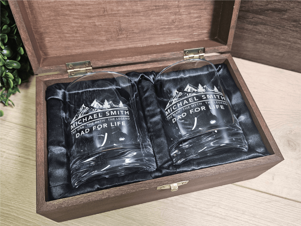 Custom Father’s Day Whiskey Set, wooden box - Engraved Gifts for Dad  - DD003