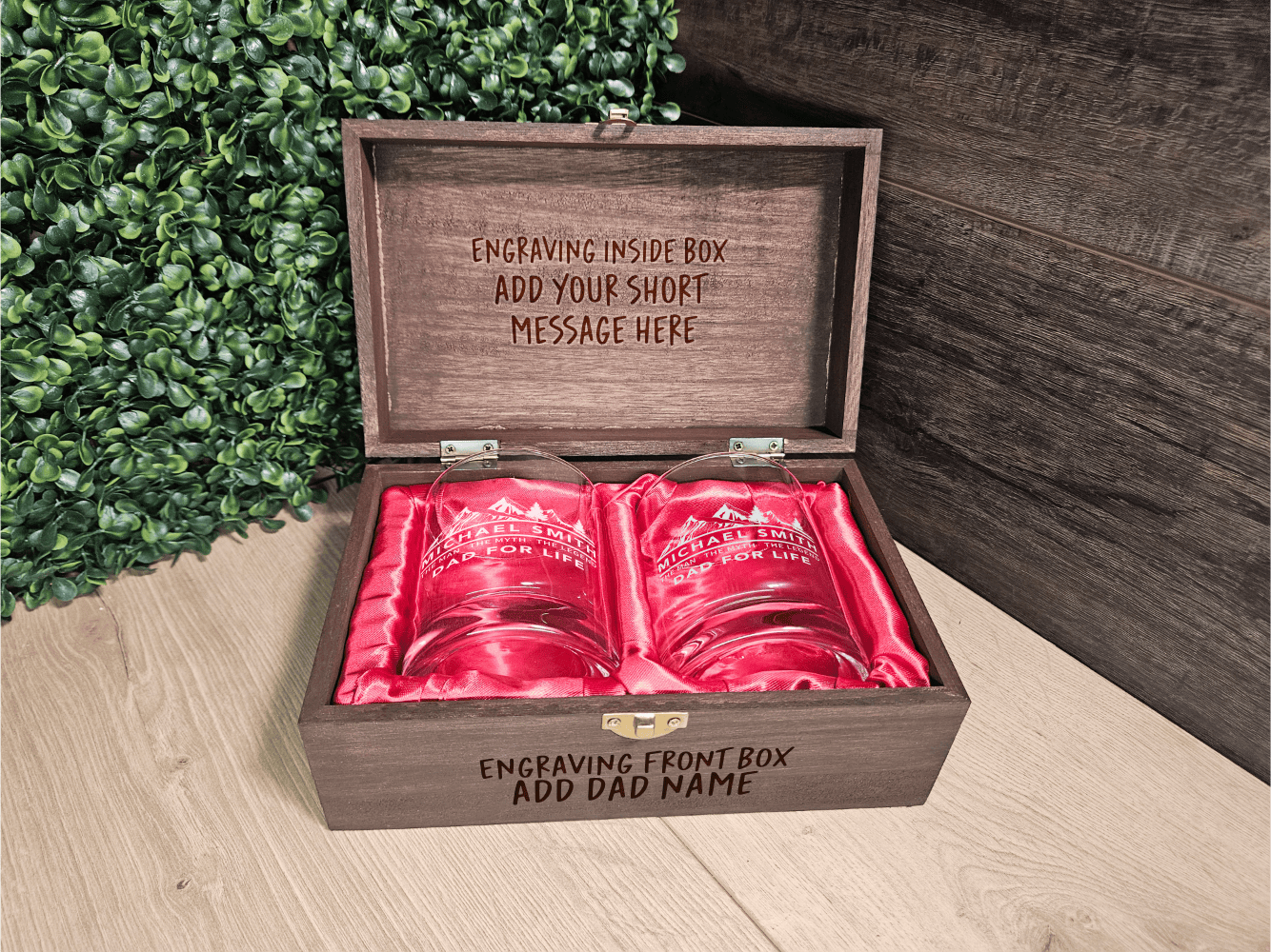 Custom Father’s Day Whiskey Set, wooden box - Engraved Gifts for Dad  - DD003