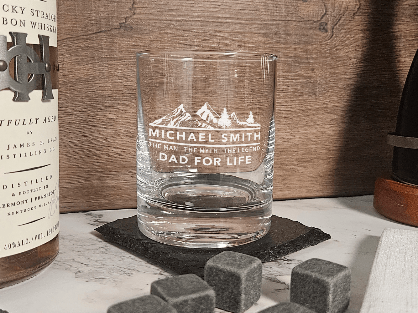 Custom Father’s Day Whiskey Set, wooden box - Engraved Gifts for Dad  - DD003