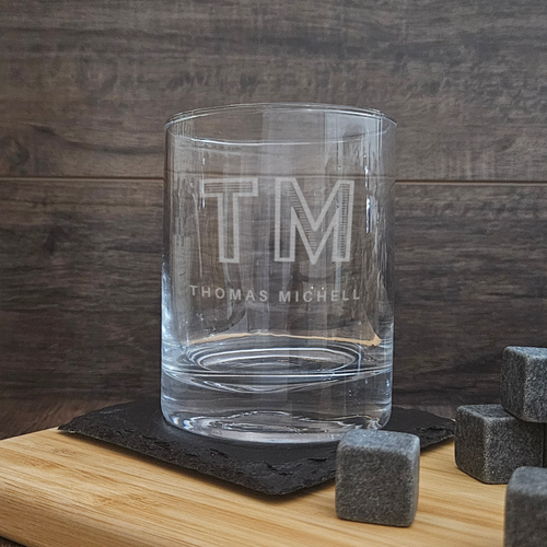 Custom Engraved Whiskey Glass 11 oz - Personalized Monogram for him