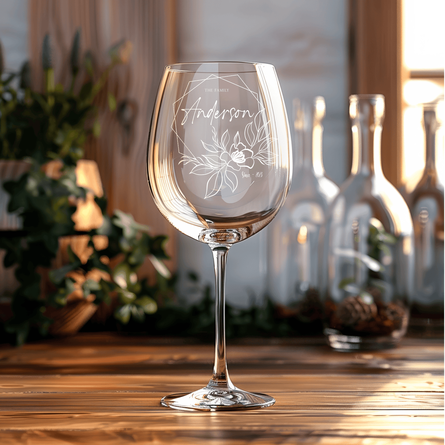 Personalized Wine Glasses Etched with Family Monogram - Perfect for Couples and Family Gifts - DM004