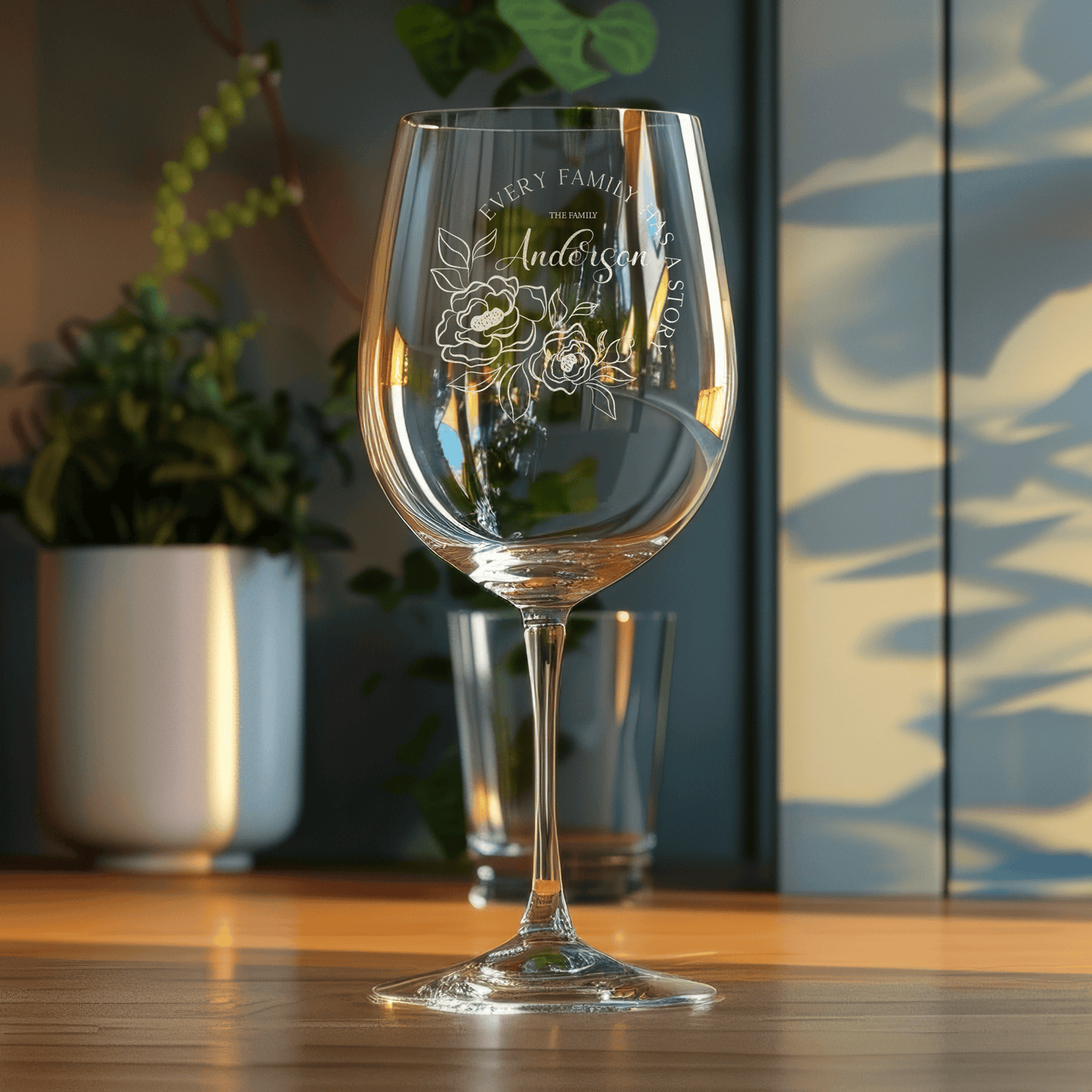 Etched Wine Glasses for Couples - Family Floral Monogram design, Perfect for Wedding and anniversary Gifts - DM005