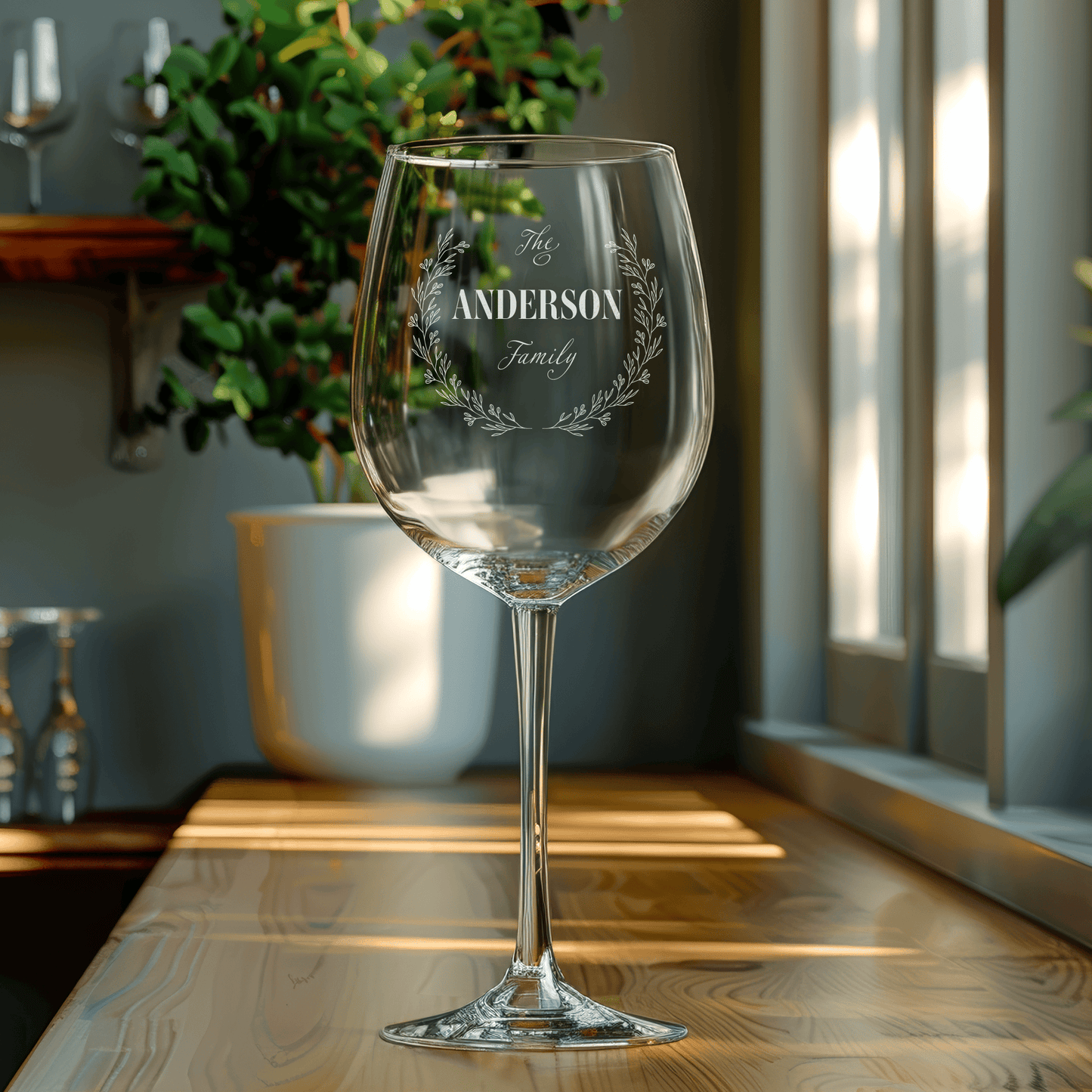 Personalized Wine Glasses Monogram Engraved with Your Family Name - The Ideal Couples' Gift - DM007