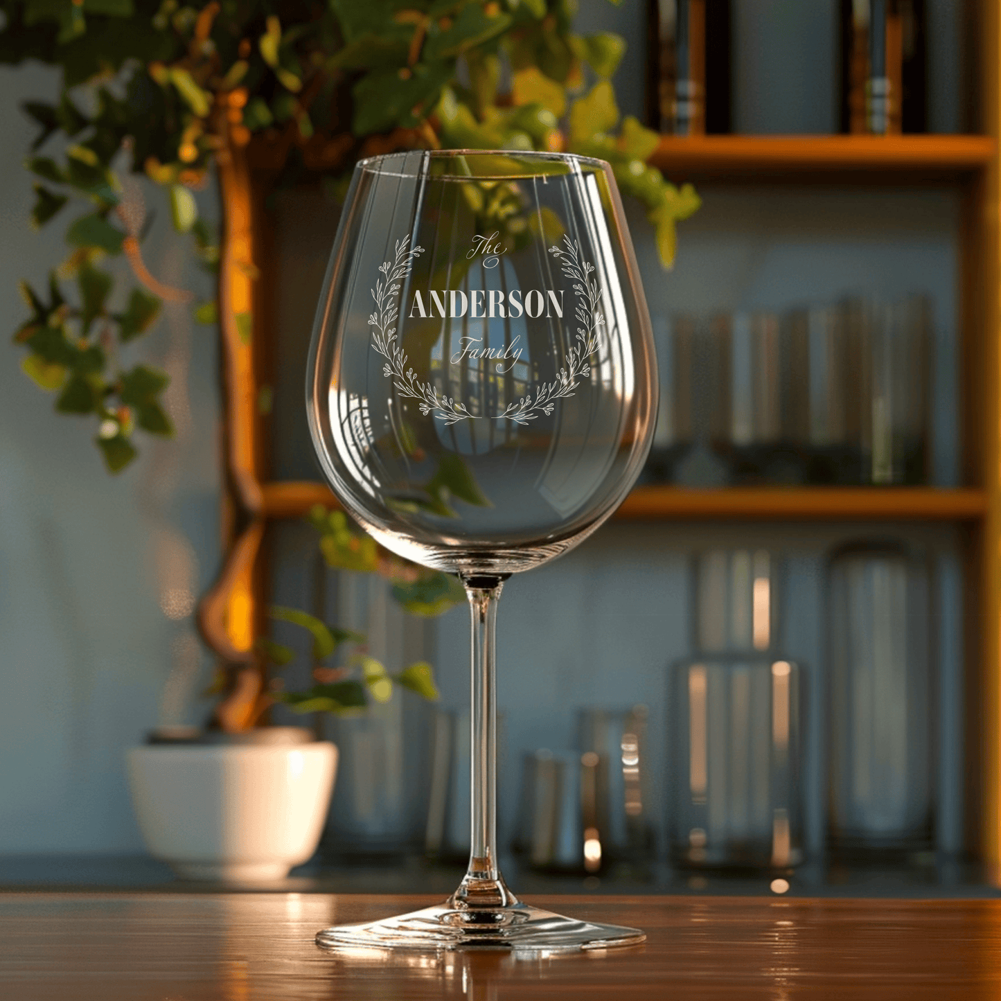 Personalized Wine Glasses Monogram Engraved with Your Family Name - The Ideal Couples' Gift - DM007