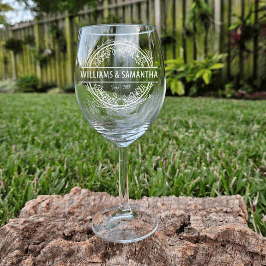 Custom Wine Glasses with Monogram Engraving - Personalized Glassware with the couple's names- The Perfect Couple Gift - DM008
