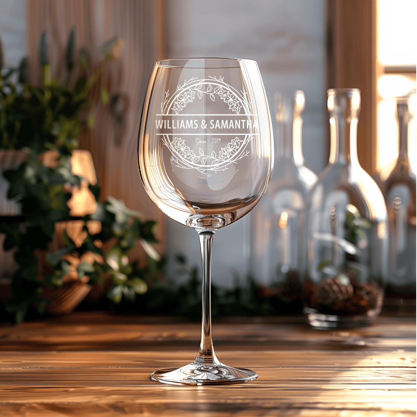 Custom Wine Glasses with Monogram Engraving - Personalized Glassware with the couple's names- The Perfect Couple Gift - DM008