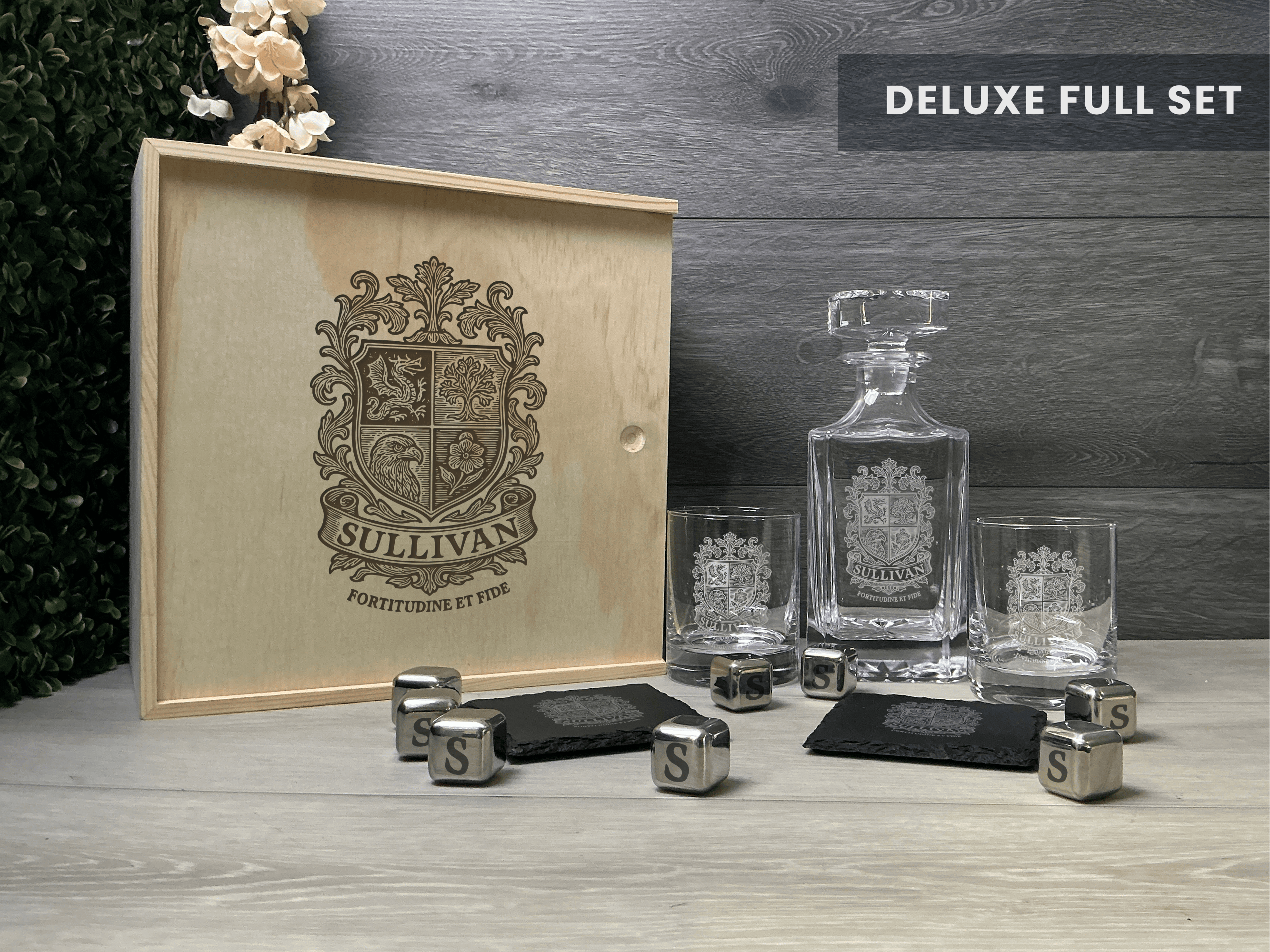 Create Your Own Custom Coat of Arms Whiskey Set – Design Your Own Heritage Crest Engraved Gift Box