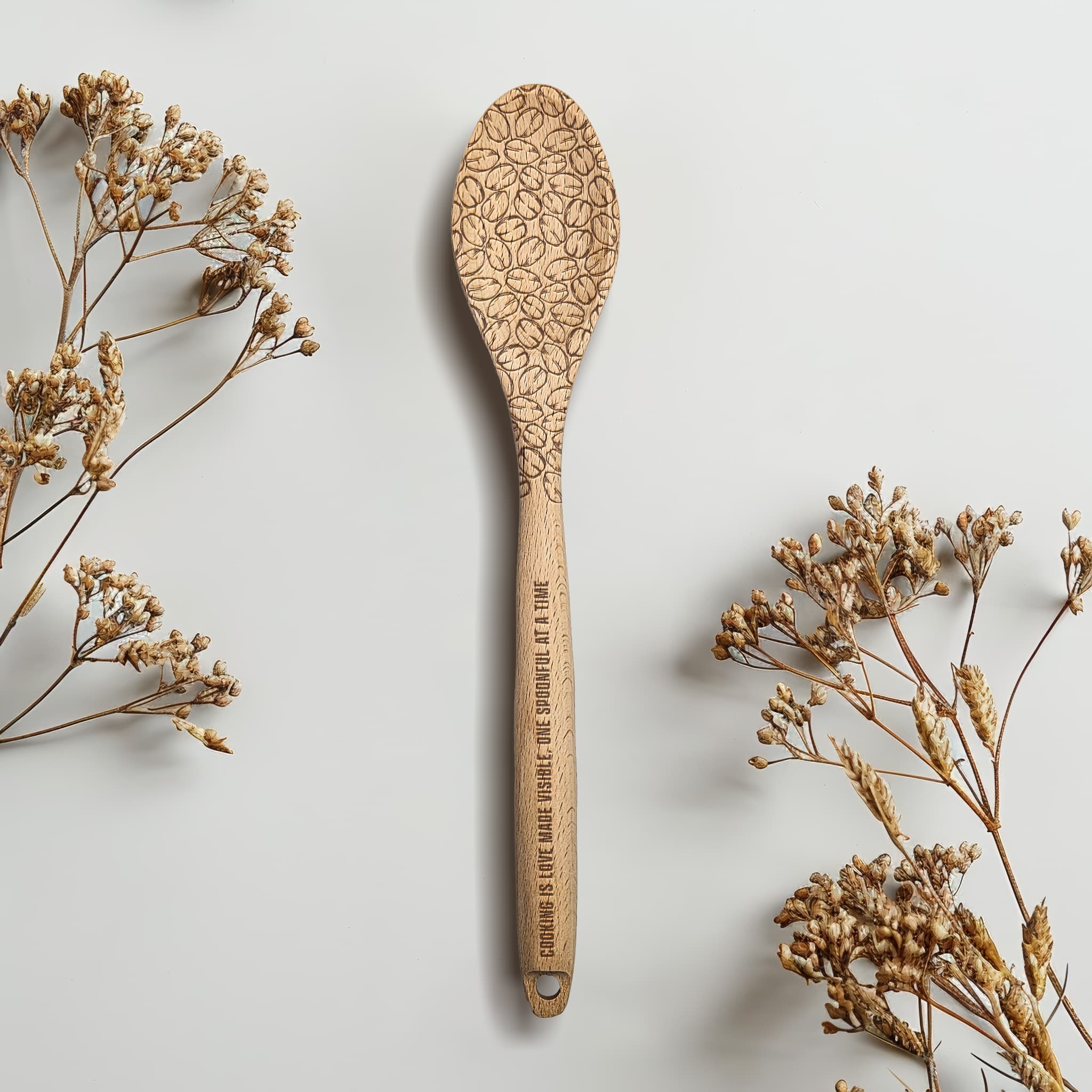 Personalized Kitchen Wooden Spoon | Engraved with coffee Beans