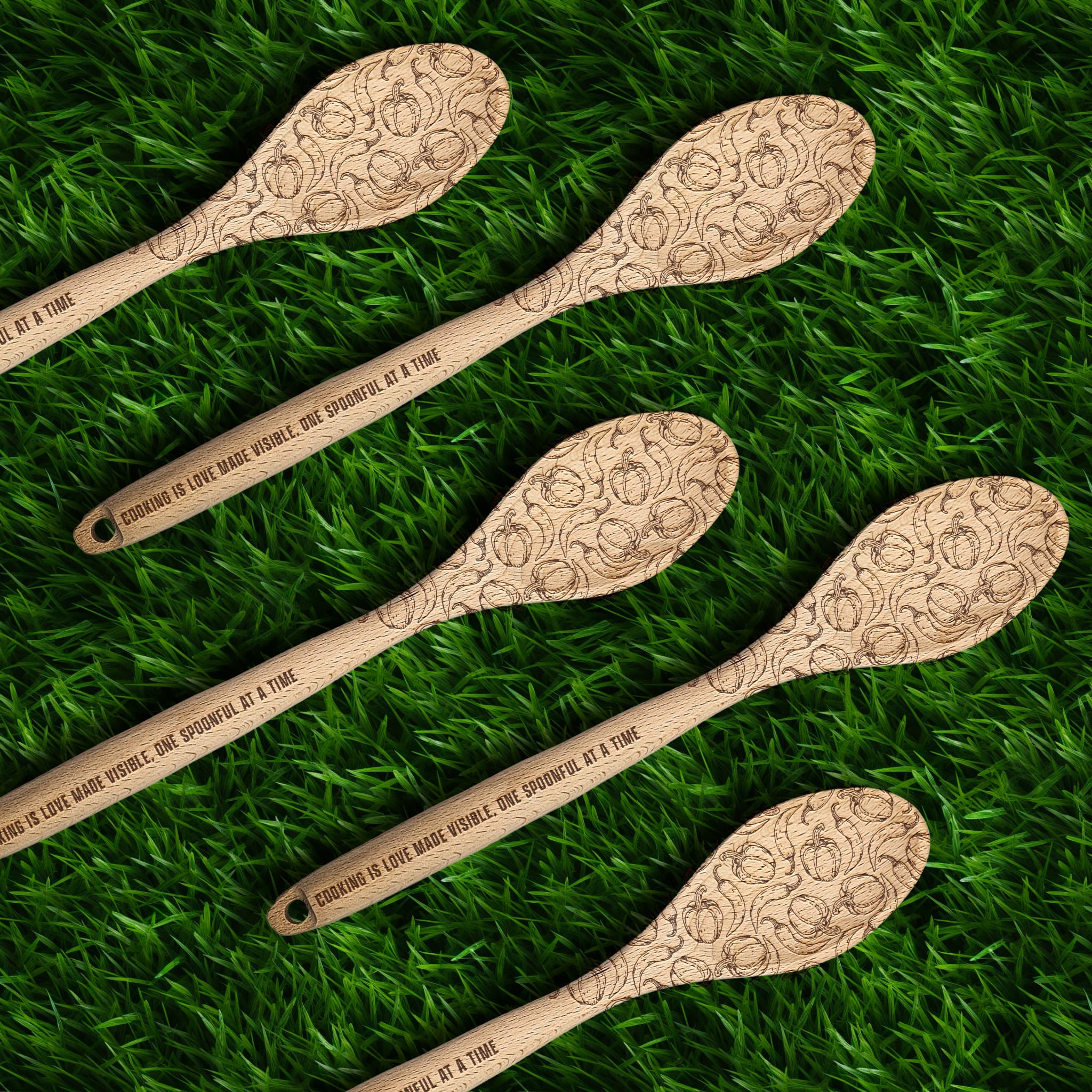 Personalized Kitchen Wooden Spoon | Engraved with Paprika and chilies