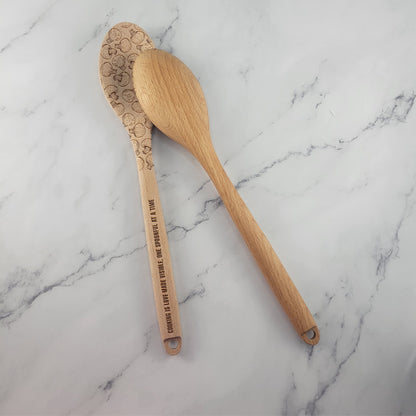 Personalized Kitchen Wooden Spoon, Etched with Mushroom pattern and the text of your choice