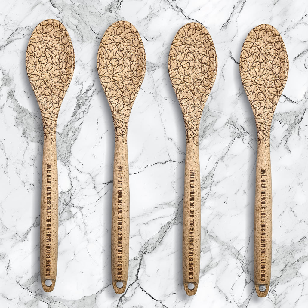 Personalized Kitchen Wooden Spoon | Engraved with coffee Beans
