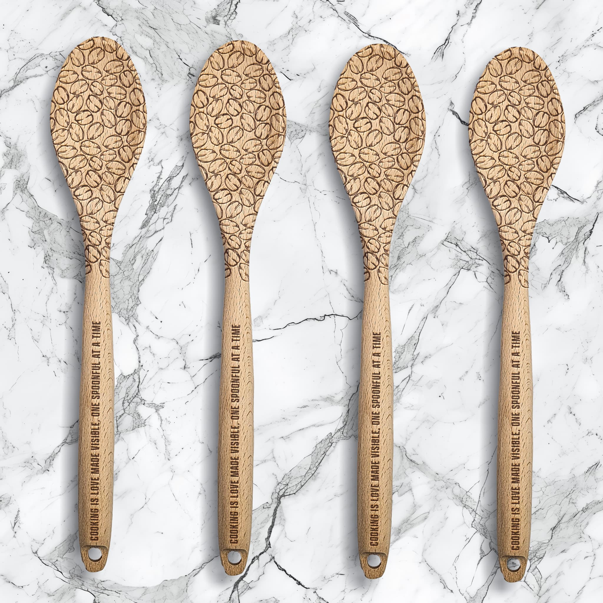 Personalized Kitchen Wooden Spoon | Engraved with coffee Beans