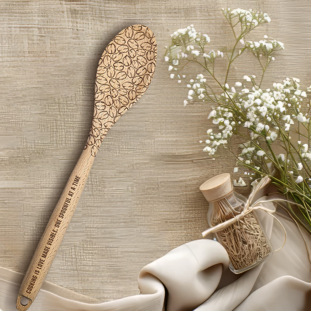 Personalized Kitchen Wooden Spoon | Engraved with coffee Beans