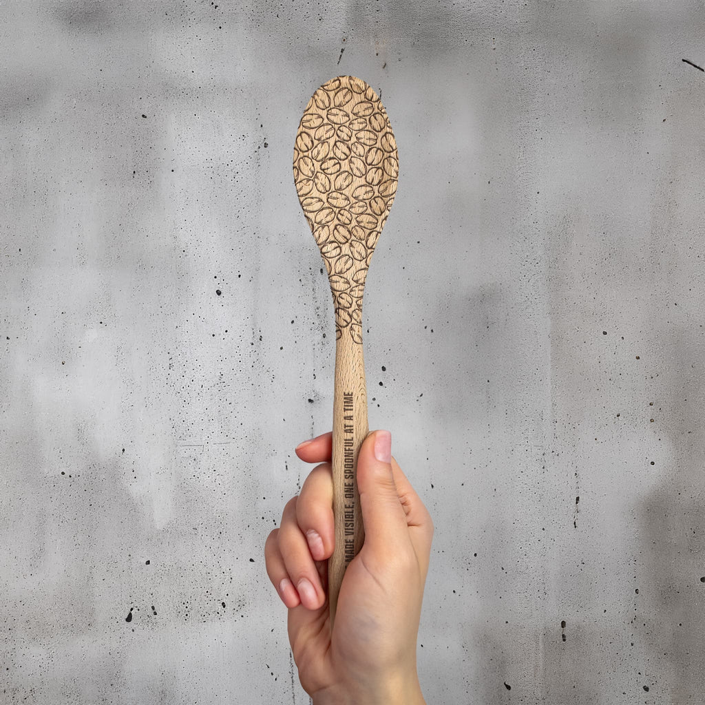 Personalized Kitchen Wooden Spoon | Engraved with coffee Beans