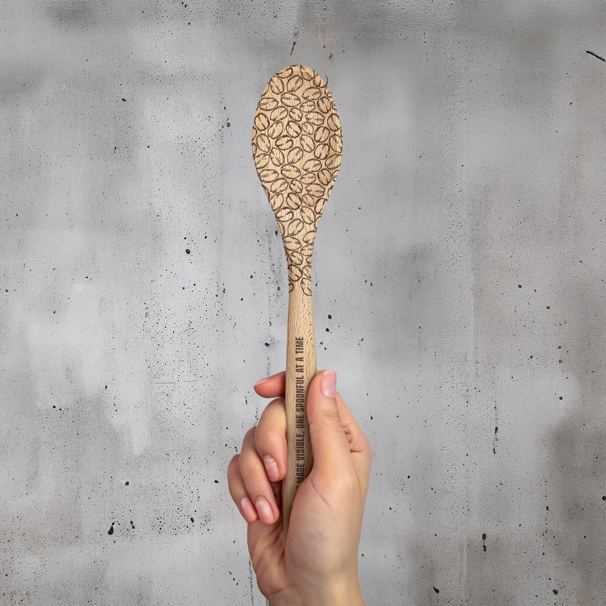Personalized Kitchen Wooden Spoon | Engraved with coffee Beans