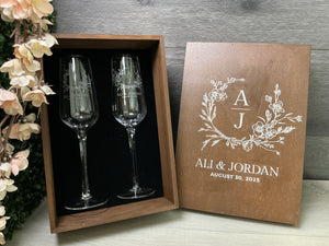 Champagne Flutes with Wodden box