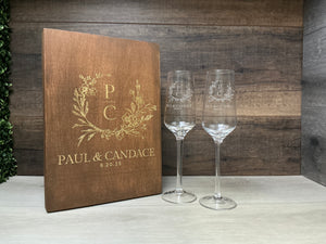 Champagne Flutes with Wodden box