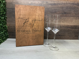 Champagne Flutes with Wodden box