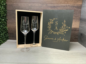 Champagne Flutes with Wodden box