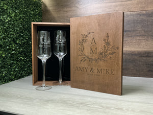 Champagne Flutes with Wodden box