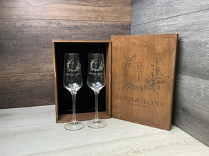 Champagne Flutes with Wodden box