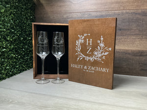 Champagne Flutes with Wodden box
