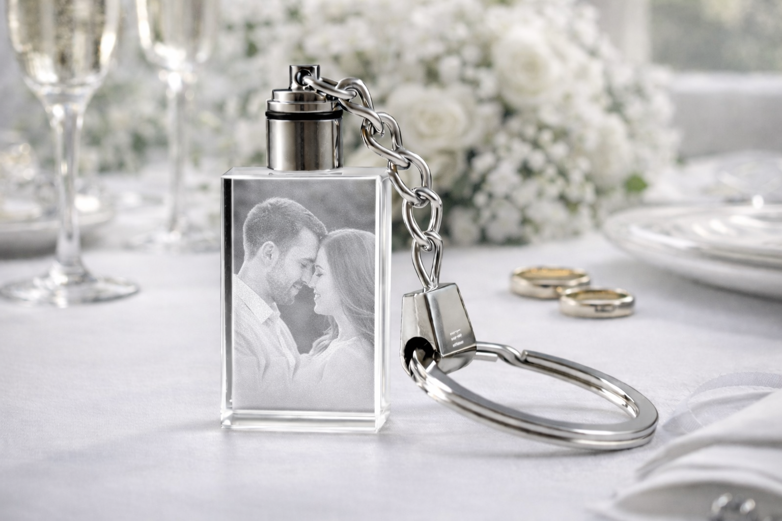 Personalized Crystal Keychain – Custom Engraved Glass Keychain – 3 Shapes Availables