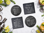 Gravierte Schieferuntersetzer – Set mit Cocktailrezepten