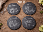 Gravierte Schieferuntersetzer – Set mit Cocktailrezepten