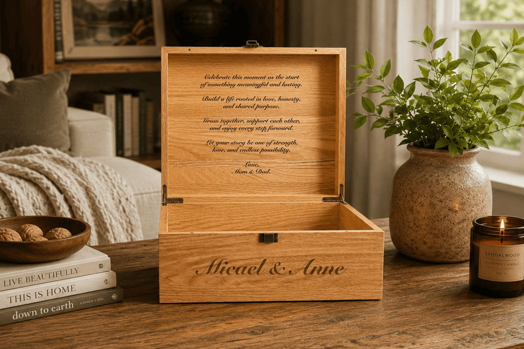 Personalized Champagne Flute Gift Set – Solid Wooden Box with glasses & Accessories