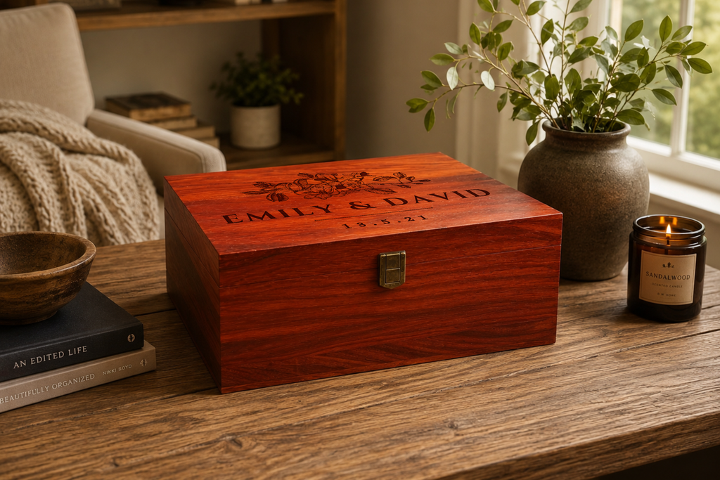 Personalized Champagne Flute Gift Set – Solid Wooden Box with glasses & Accessories