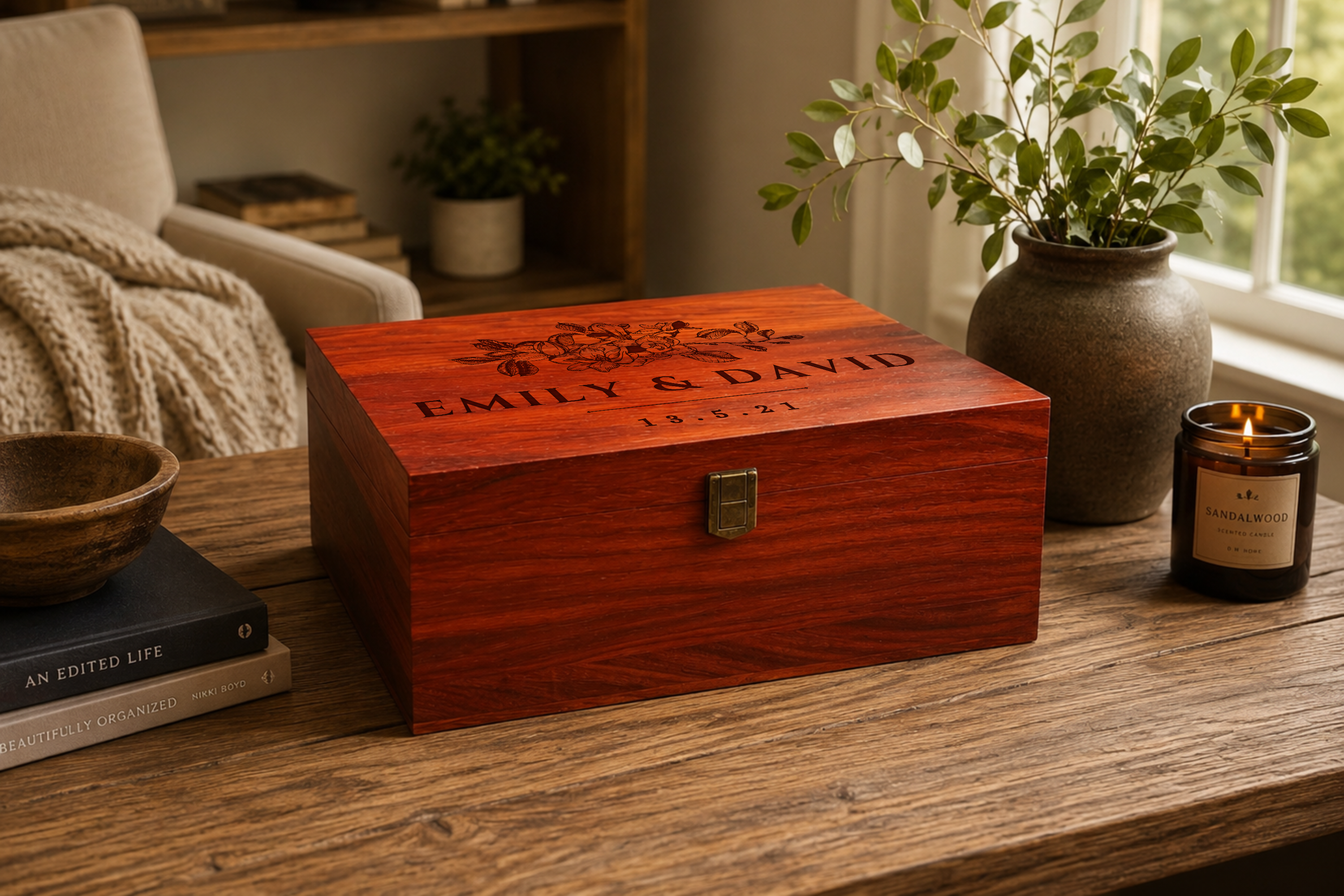 Personalized Champagne Flute Gift Set – Solid Wooden Box with glasses & Accessories