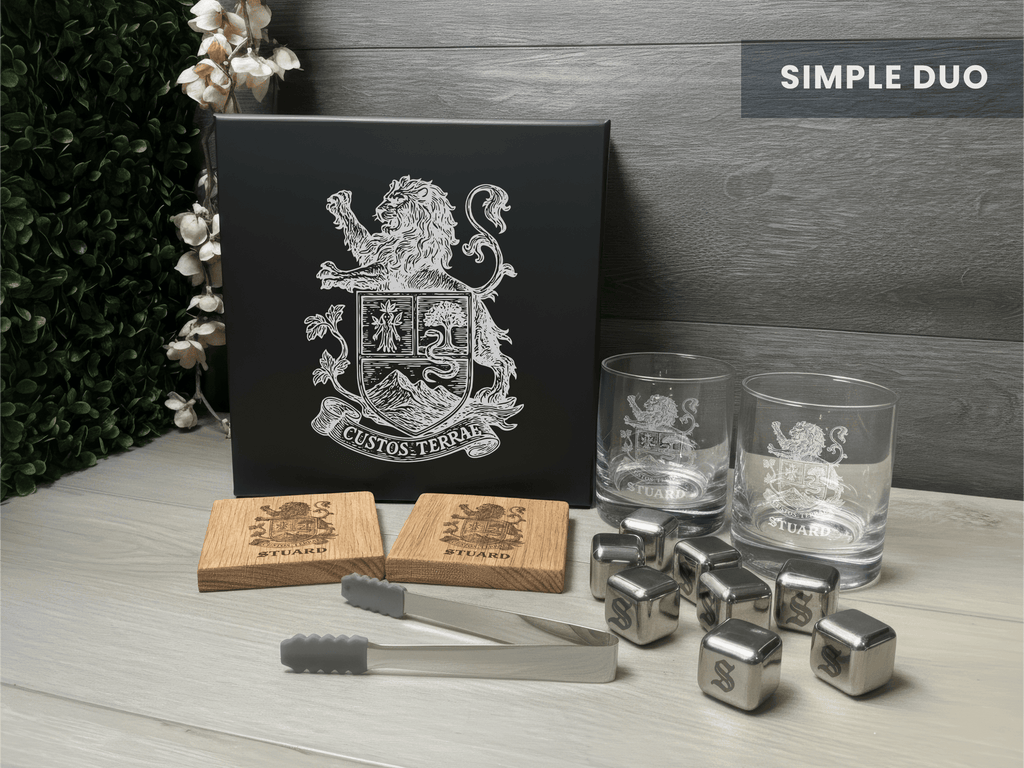 Create Your Own Custom Coat of Arms Whiskey Set – Design Your Own Heritage Crest Engraved Gift Box