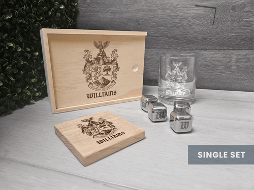 Create Your Own Custom Coat of Arms Whiskey Set – Design Your Own Heritage Crest Engraved Gift Box