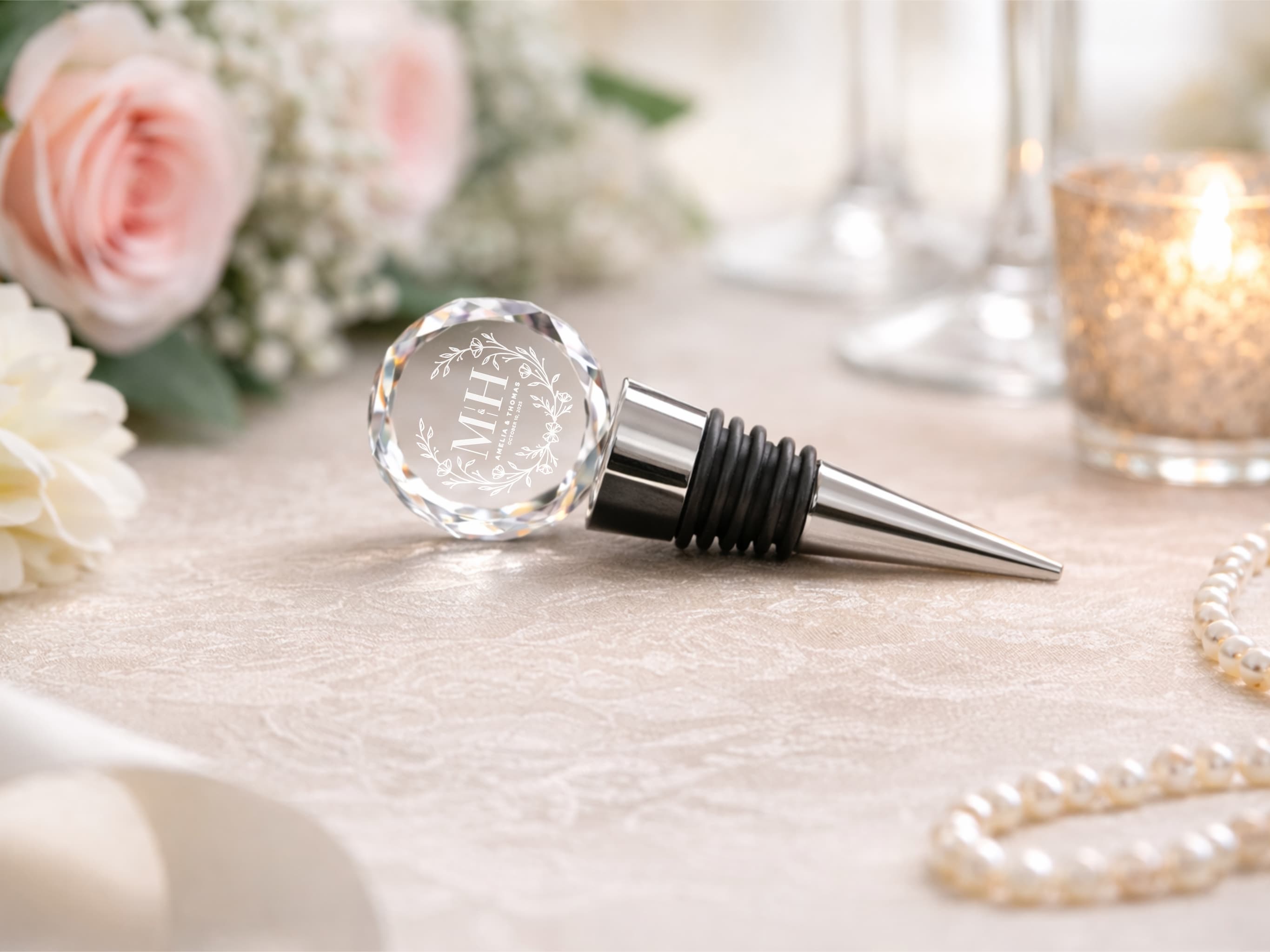 Personalized Champagne Flute Signature Set with Wood Box – Engraved Wedding Gift