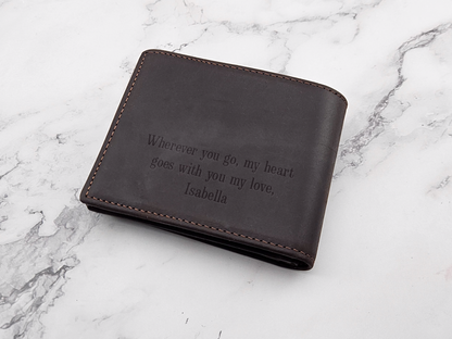 Custom Engraved Men’s Genuine Leather BiFold Wallet with RFID Blocking